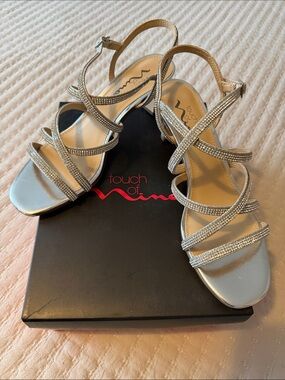 Touch of Nina Silver Crystal-Strap Dress Sandal Heels 8.5